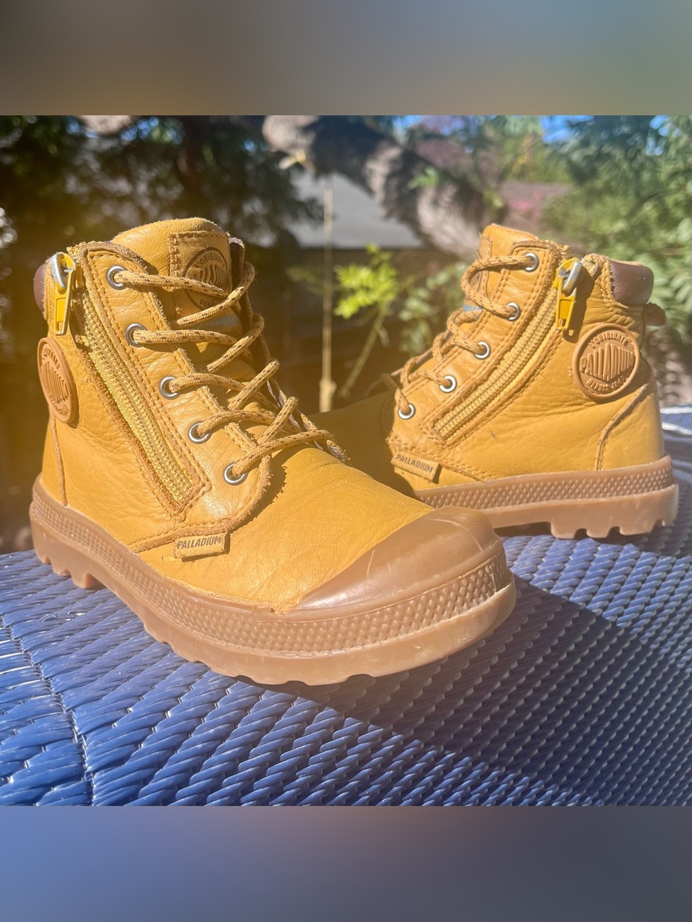 Palladium Kids' Mustard Yellow Leather Zip Lace Boots